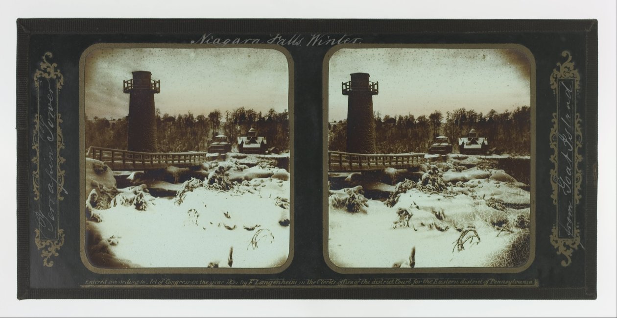 Winter Niagara Falls, Terrapin Tower vanaf Goat Island door Frederic and William Langenheim