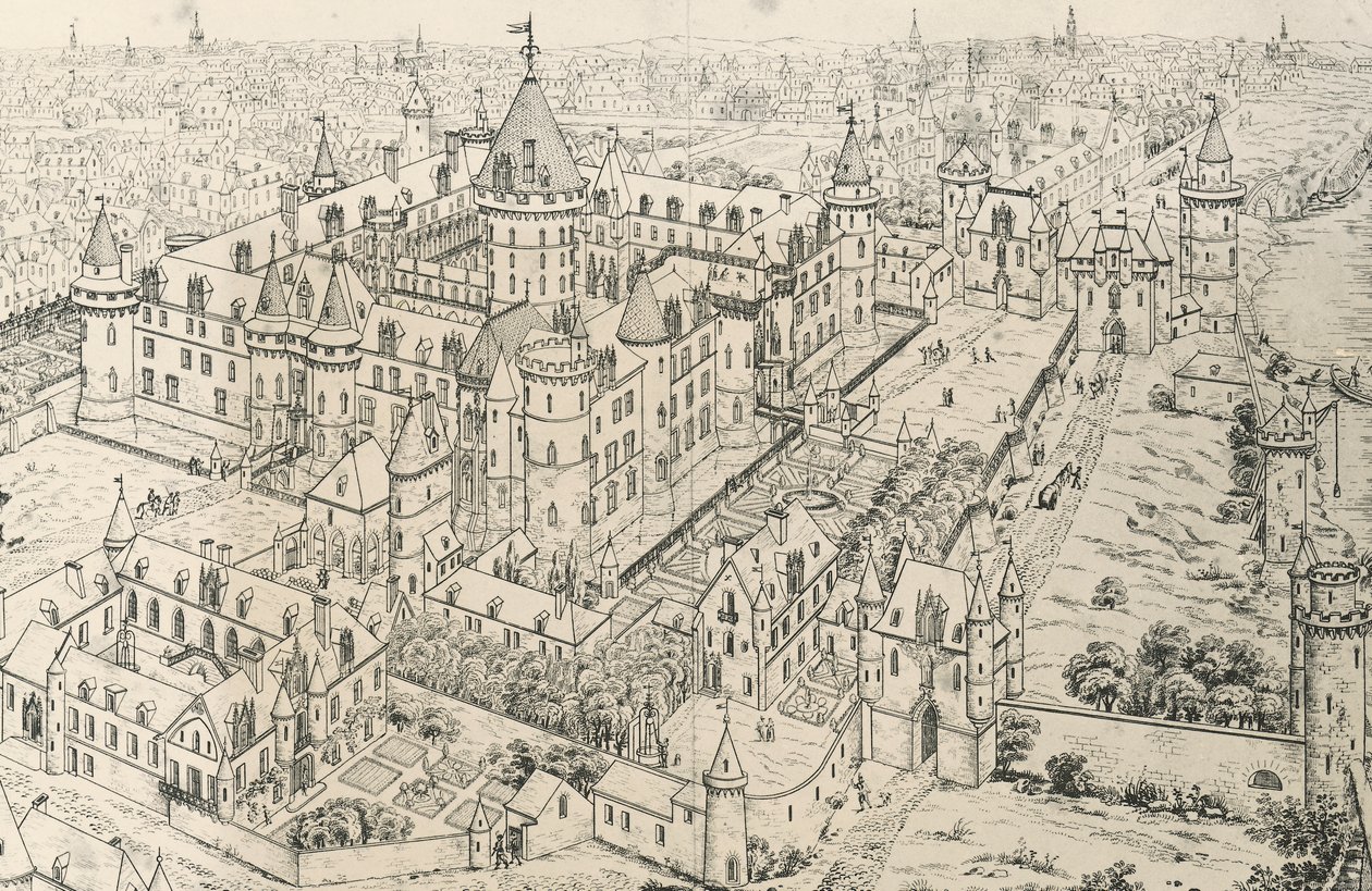 Louvre in Parijs ten tijde van Karel V, tekening door Frederic de Clarac door Frederic de Clarac