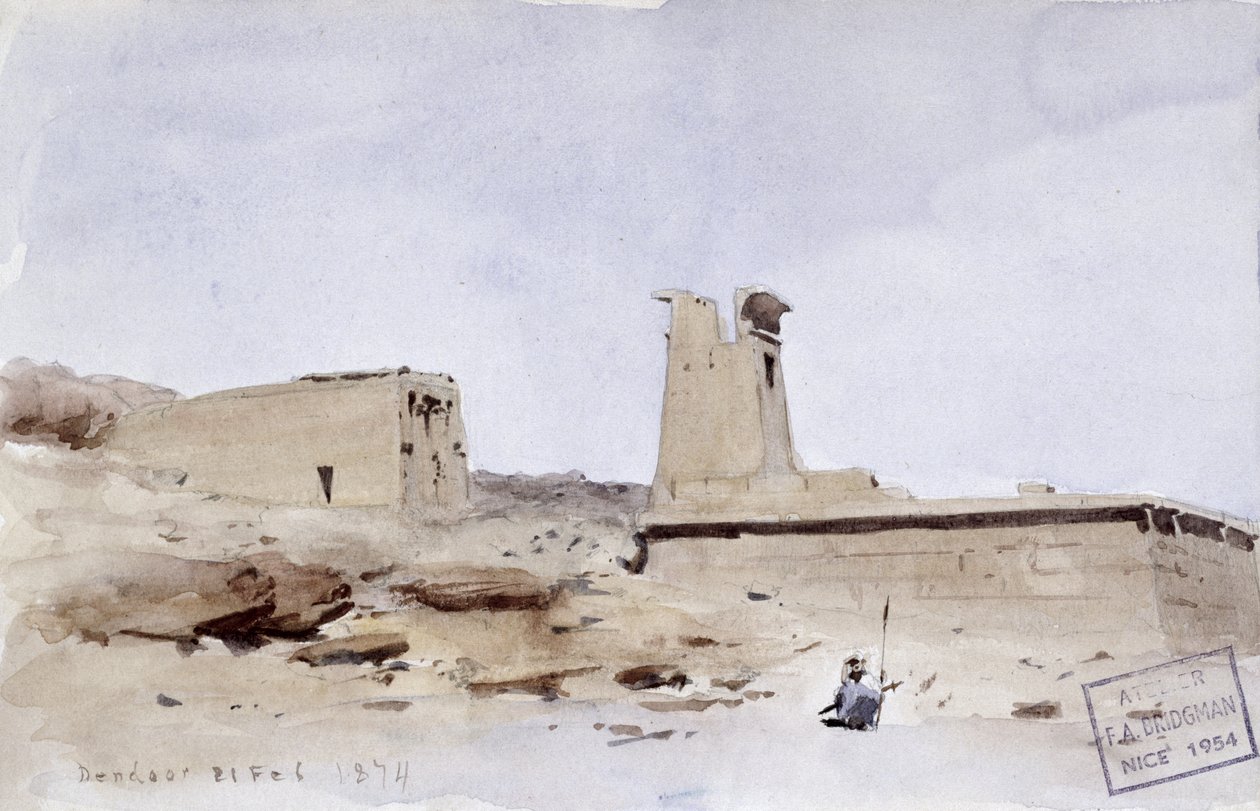 De Tempel van Dendur, met de Pylon en het terras, 1874 door Frederick Arthur Bridgman