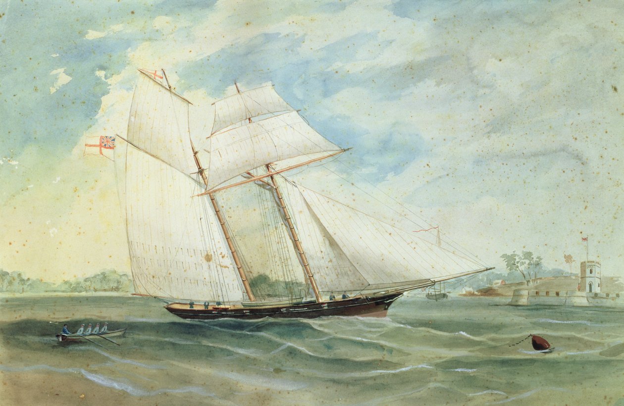 Farm Cove en Fort Macquarie, met zeilschip op de voorgrond, ca. 1859-68 door Frederick Garling