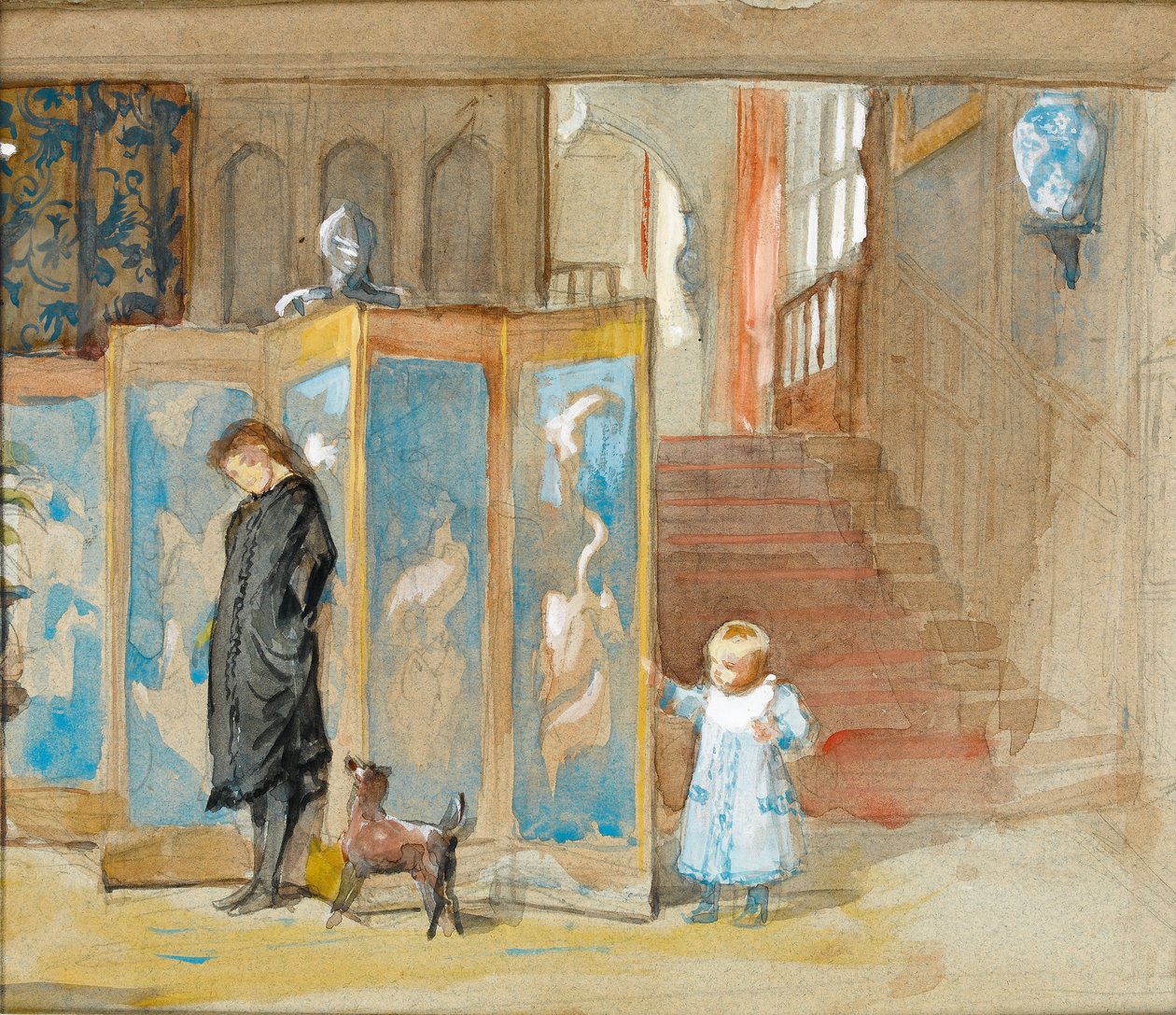 Studie voor een portret van Frederica met scherm, ca. 1878 door Frederick Goodall
