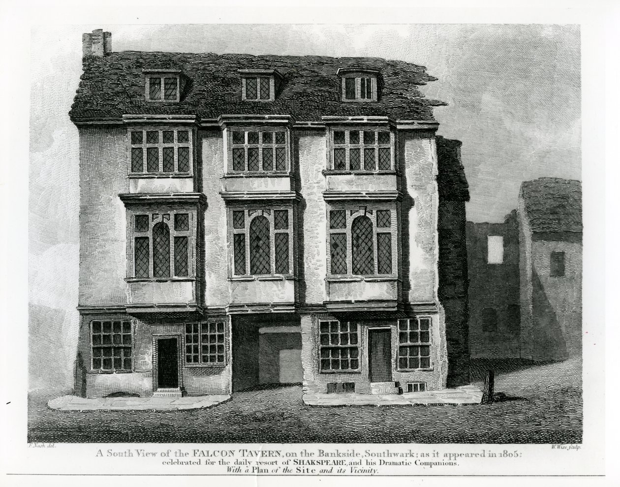 Een Zuidelijk Uitzicht op de Falcon Tavern, aan de Bankside, Southwark, gegraveerd door William Wise, 1811 door Frederick Nash