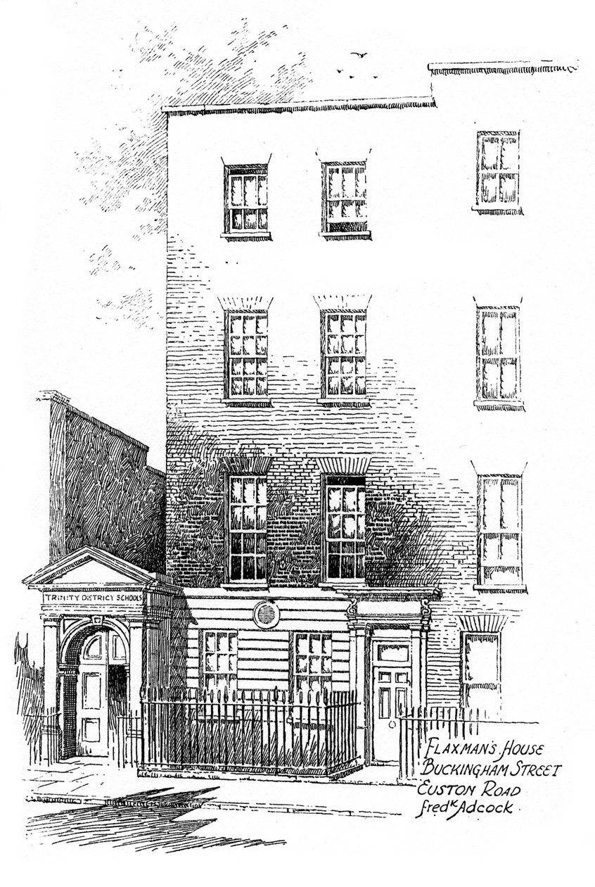 Huis van John Flaxman, Buckingham Street, Euston Road, Londen, 1912 door Frederick Adcock