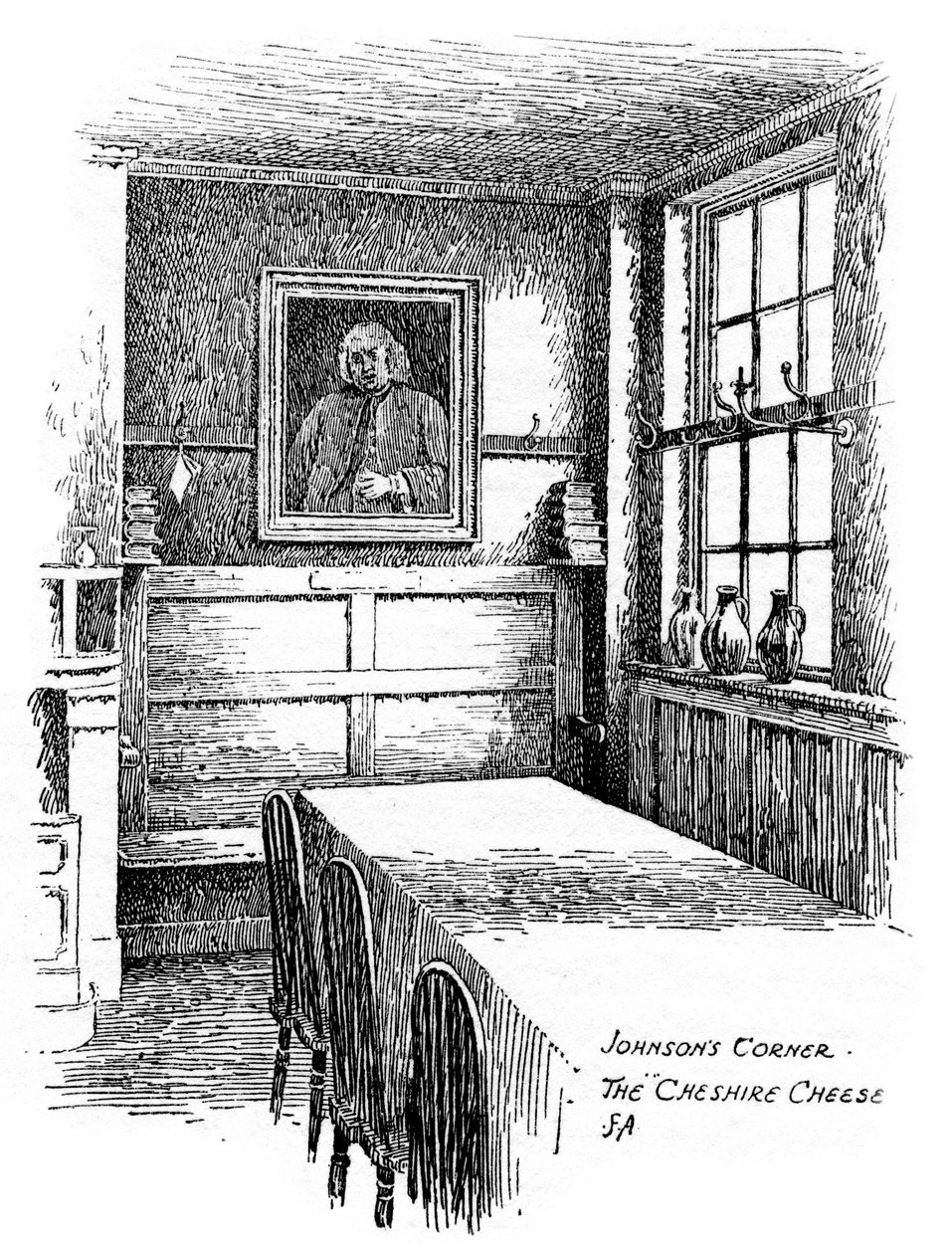 Johnsons Corner, de Cheshire Cheese pub, City of London, 1912 door Frederick Adcock