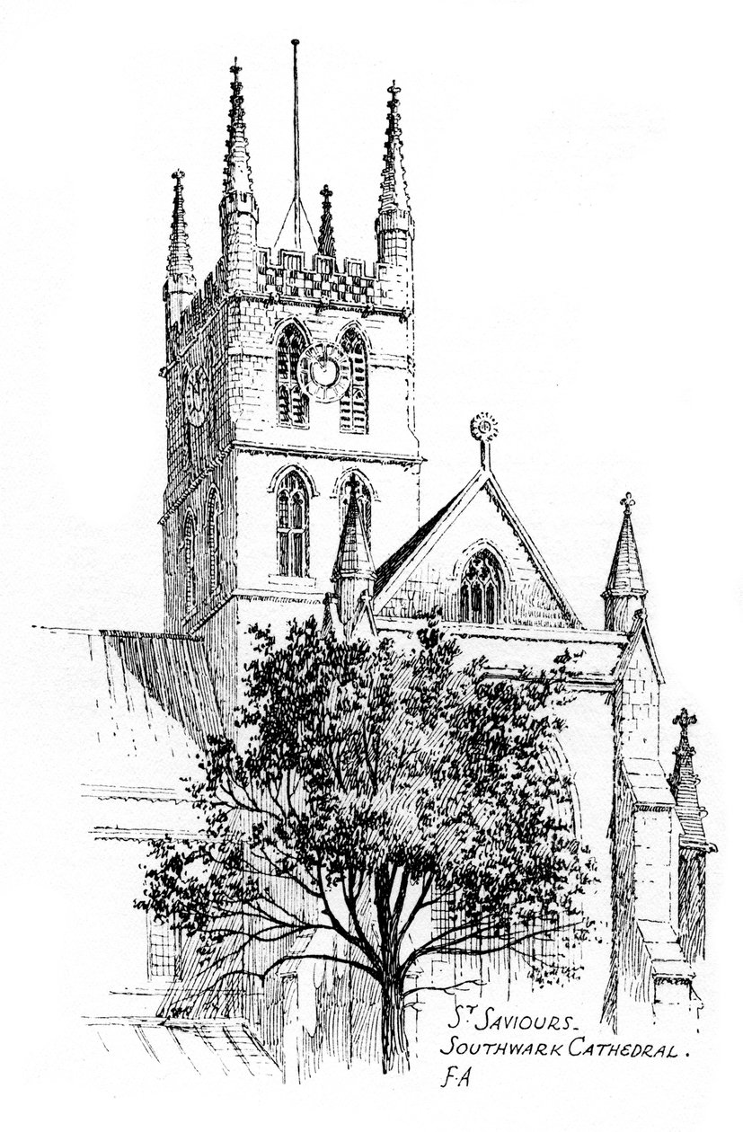Southwark Cathedral, Londen, 1912 door Frederick Adcock