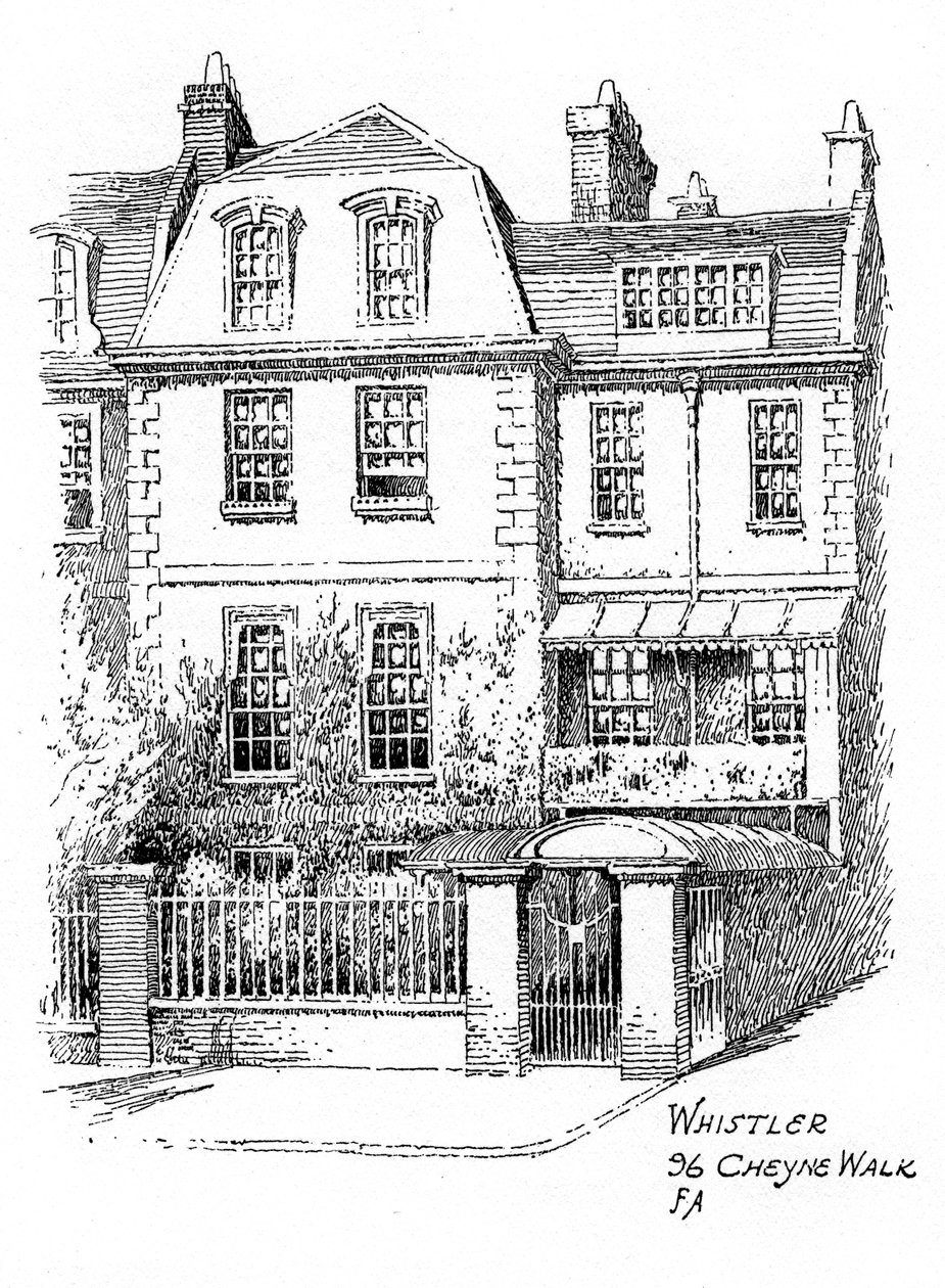 Whistlers huis, 96 Cheyne Walk, Chelsea, Londen, 1912 door Frederick Adcock