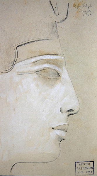 Studie van een reliëf van een profiel van Seti I in de tempel van Seti I, Abydos door Frederick Arthur Bridgman