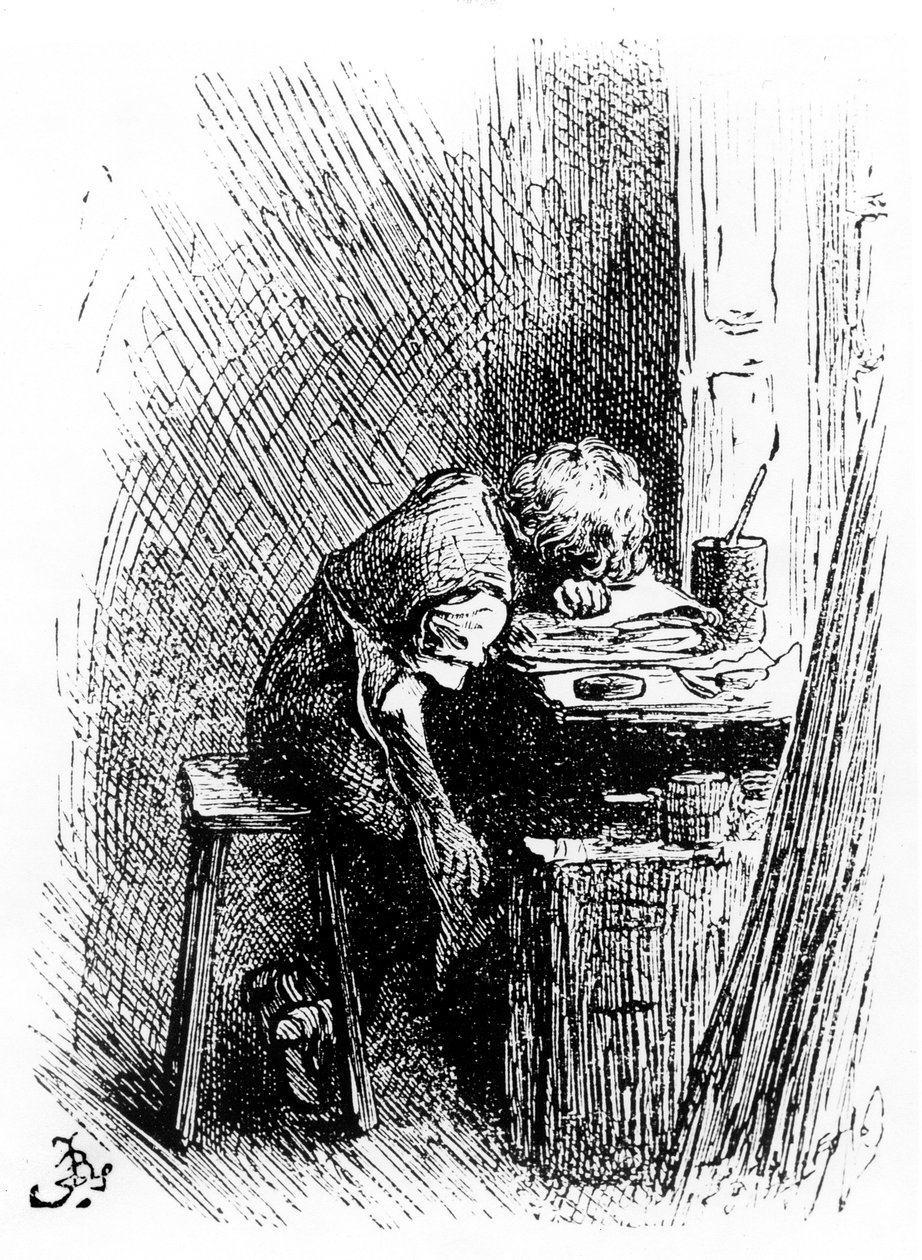 Charles Dickens in de Blacking Factory, een illustratie uit 