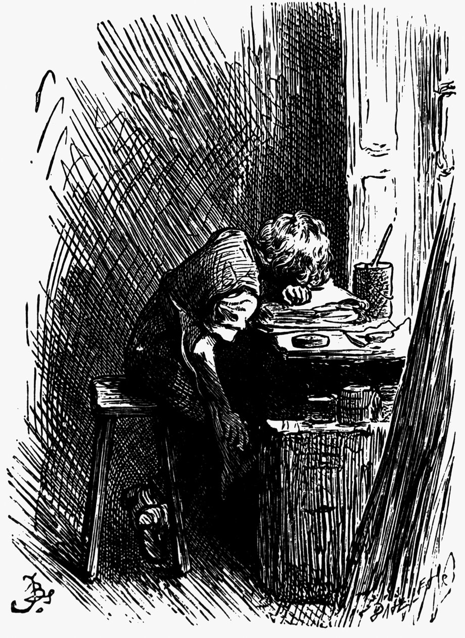 Dickens in het zwartingsmagazijn, 1880s door Frederick Barnard