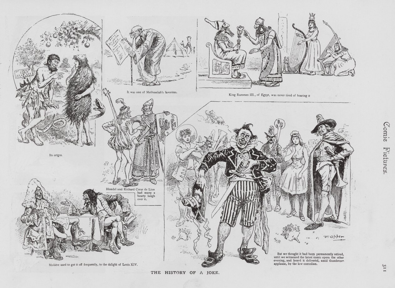 Geschiedenis van een grap door de eeuwen heen (gravure) door Frederick Burr Opper