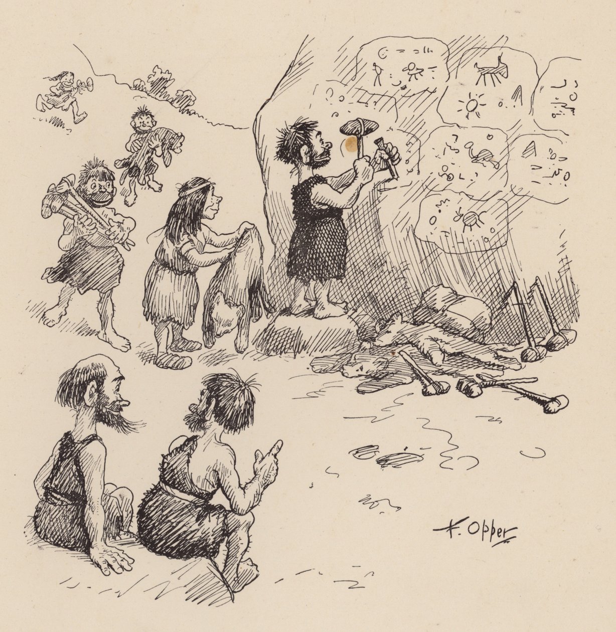 Onze Antediluviaanse Voorouders door F Opper: Nummer Zes (litho) door Frederick Burr Opper