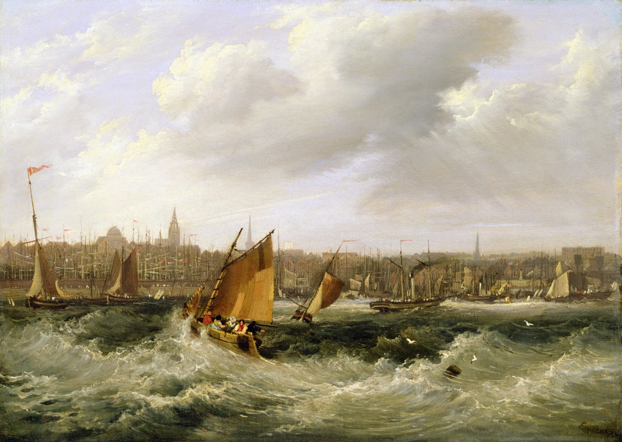 Liverpool, Lancashire vanaf de rivier de Mersey en New Brighton, 1838 door Frederick Calvert
