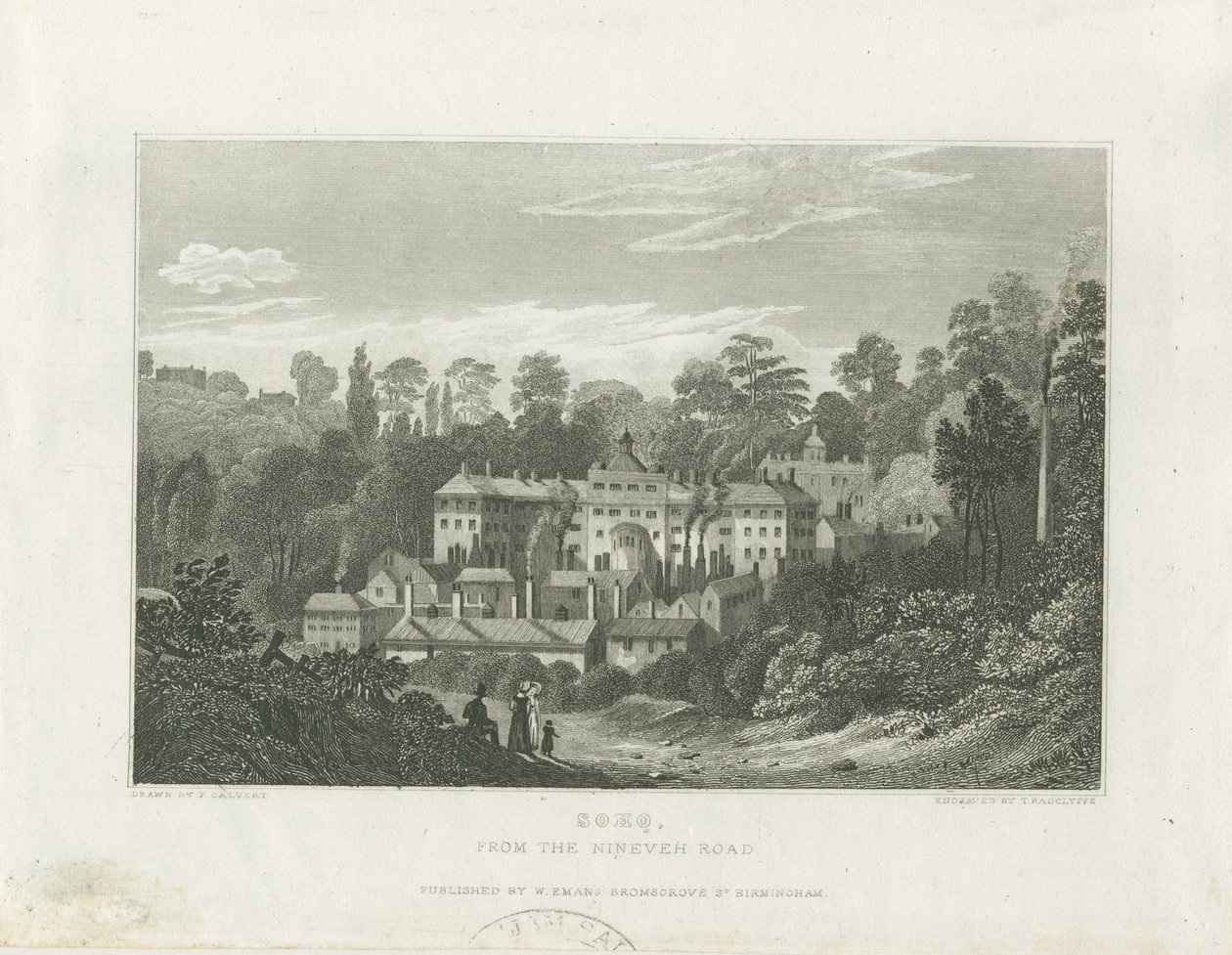 Soho Fabriek vanaf de Ninevah Road (staalgravure) door Frederick Calvert