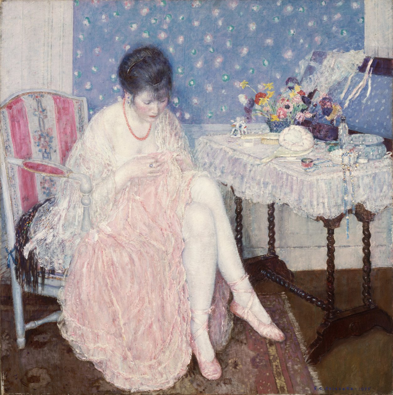 Gescheurde lingerie door Frederick Carl Frieseke