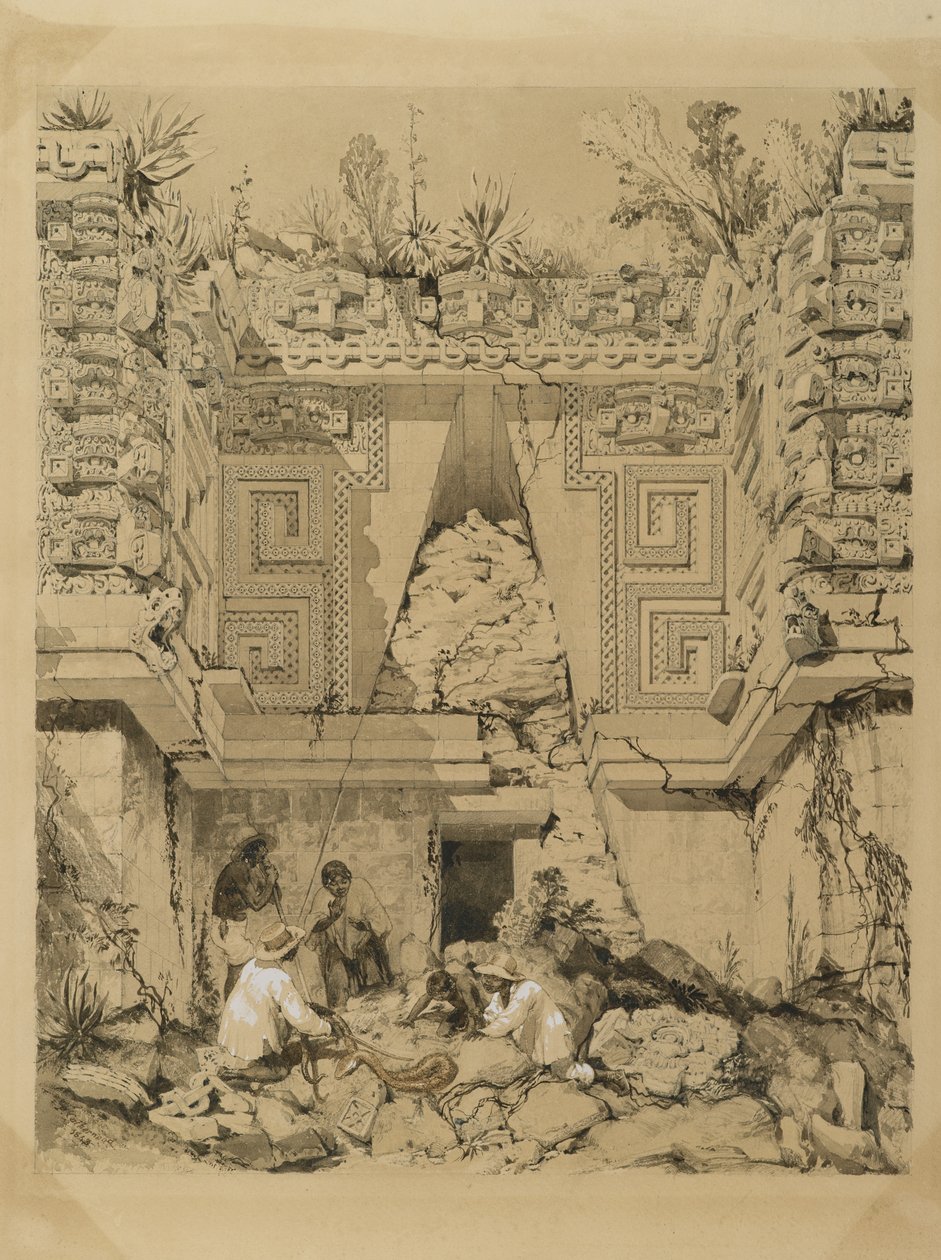 Boog, Casa del Gobernador, Uxmel, Yucatan, 1843 door Frederick Catherwood