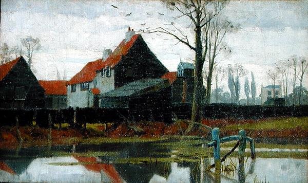 Boerderijgebouwen, ca. 1889 door Frederick Cayley Robinson