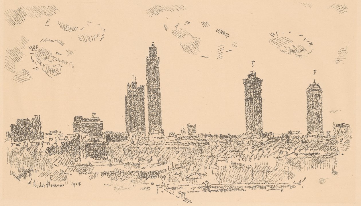 New York Sky Line, Donkere gebouwen, 1918 door Frederick Childe Hassam