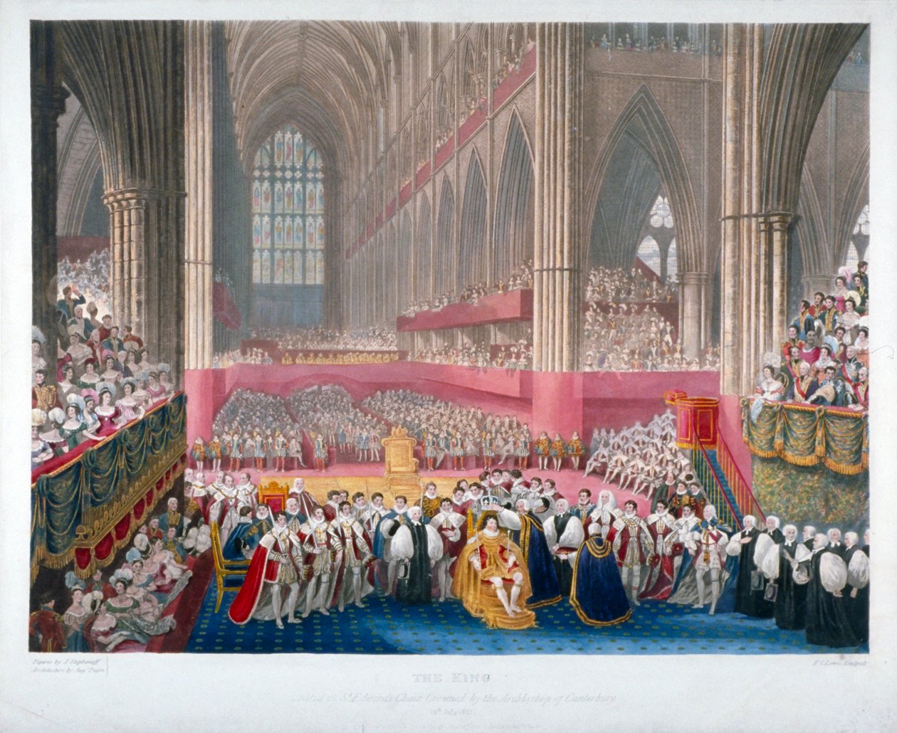 De kroning van koning George IV in Westminster Abbey, Londen, 19 juli 1821 door Frederick Christian Lewis