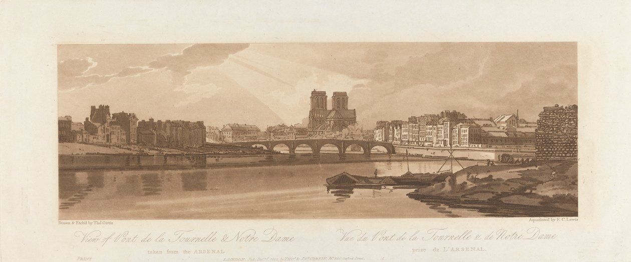Uitzicht op Pont de la Tournelle en Notre Dame, genomen vanaf het Arsenal 1802 door Frederick Christian Lewis the Elder