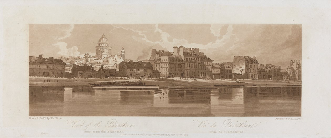 Uitzichten van het Pantheon, genomen vanuit de Arseal 1803; Plaat 12 uit Uitzichten in Parijs, het Emanuel Volume tracing van de plaat 1981.25.2621 door Frederick Christian Lewis the Elder