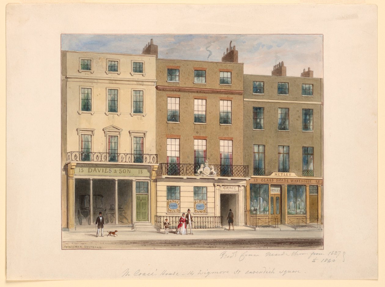 Exterieur, Frederick Crace and Son Establishment, 14 Wigmore Street, Londen door Frederick Crace