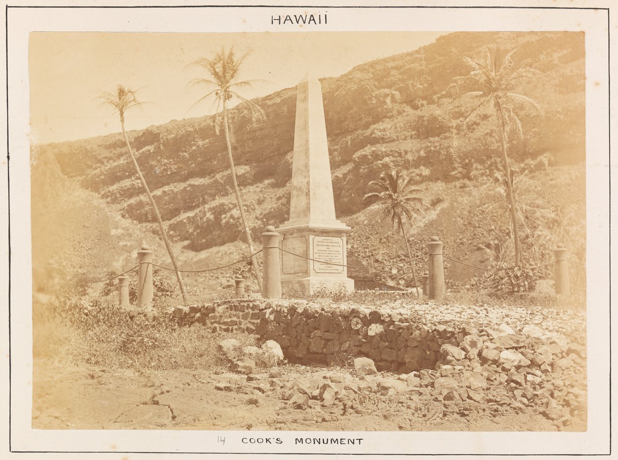 Pacific Station in HMS Triumph - Plaat 14, Cooks monument, Hawaï door Frederick George Denham Bedford