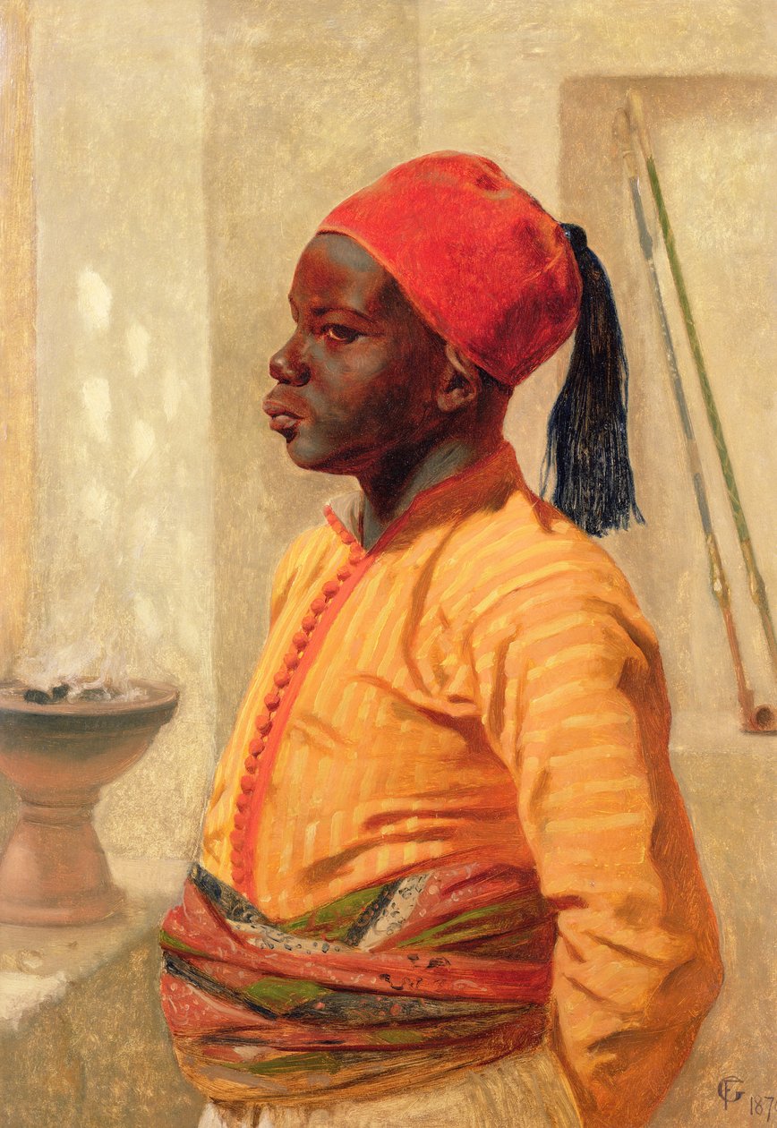 Halflang portret van een Arabische jongen door Frederick Goodall
