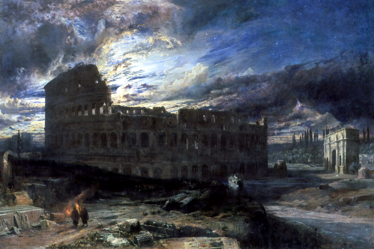 Het Colosseum in Rome bij Maanlicht door Frederick Lee Bridell