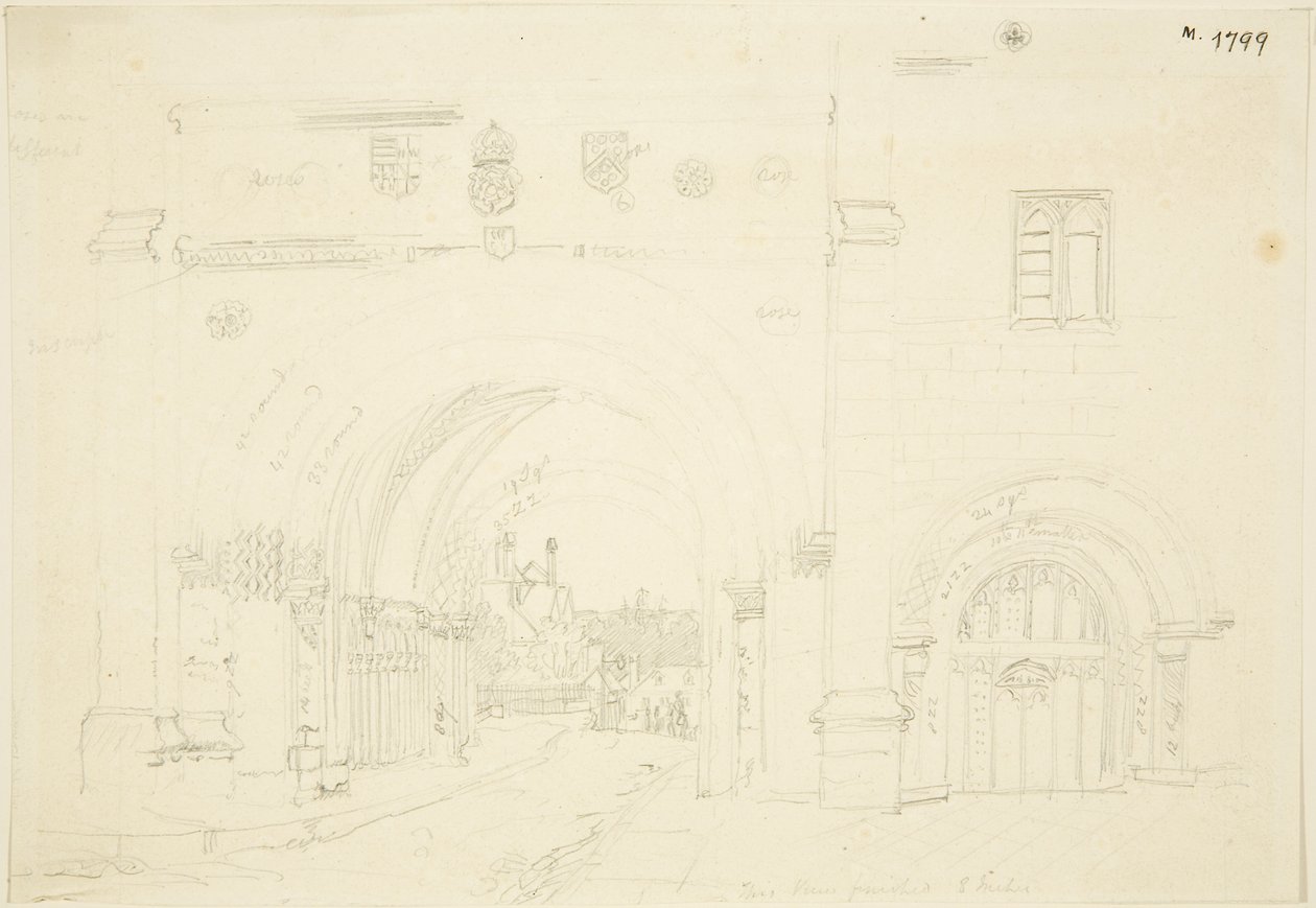 Abbey Gatehouse van de kathedraal van Bristol, kijkend naar het zuiden door Frederick Mackenzie