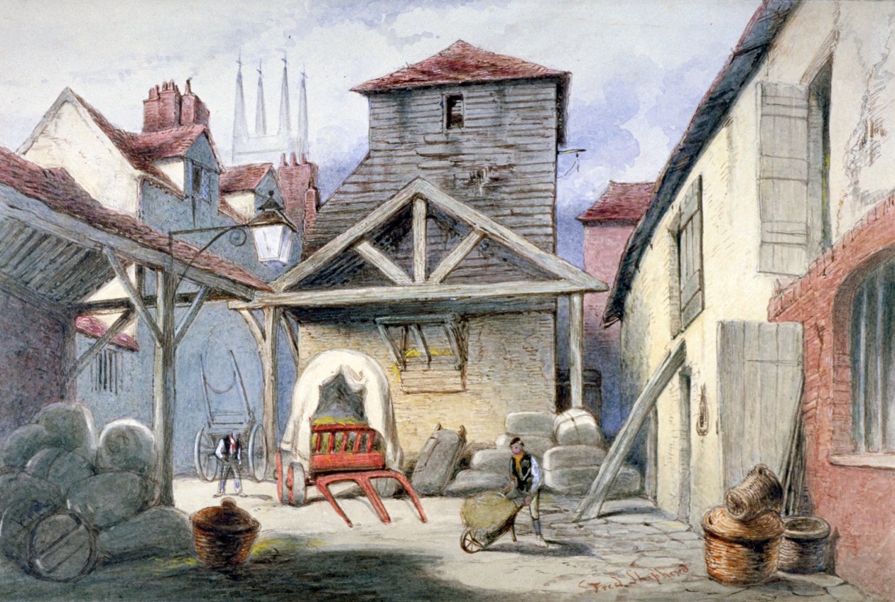 Binnenplaats van de Rose Inn, Farringdon Street, City of London door Frederick Napoleon Shepherd