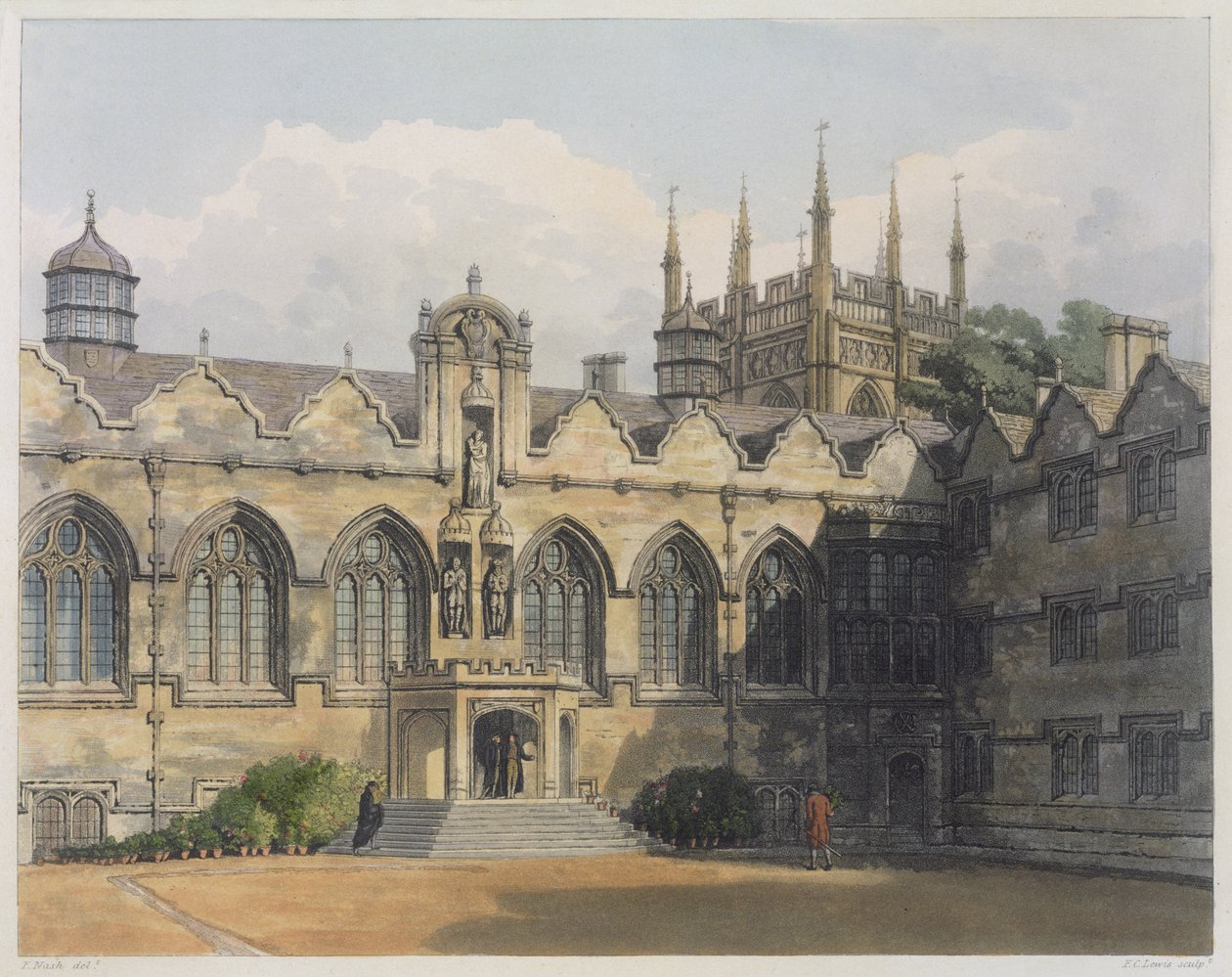 Exterieur van Oriel College, illustratie uit de 