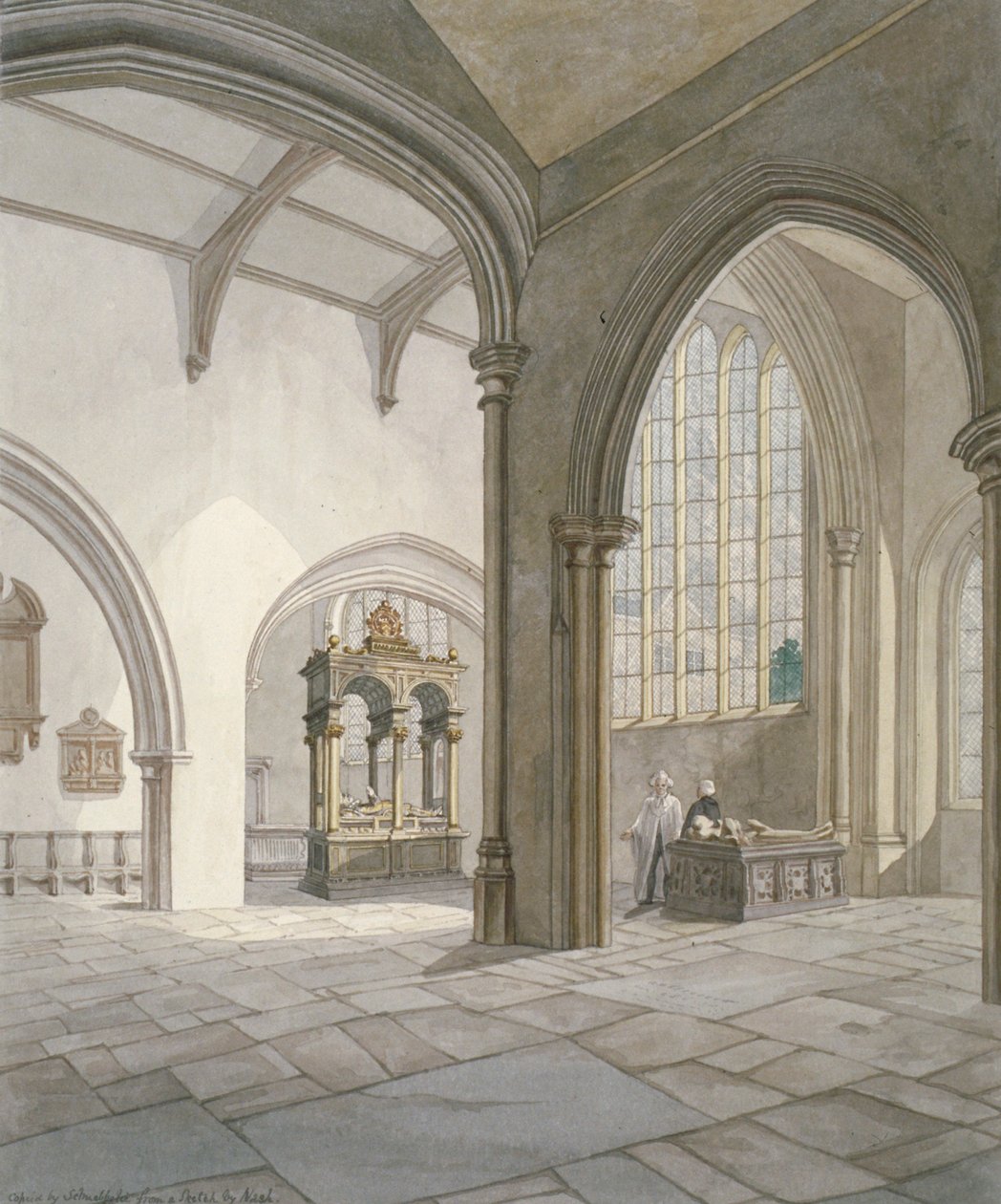 Interieur zuidwest uitzicht van de kerk van St Helen, Bishopsgate, City of London, 1820 door Frederick Nash