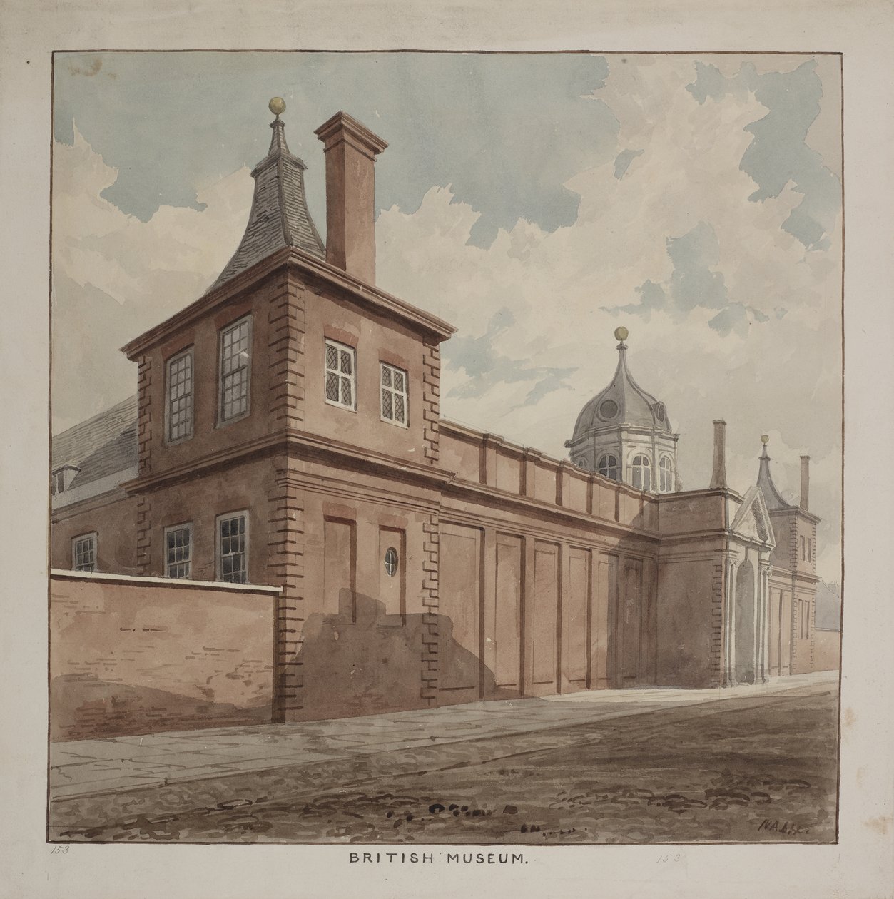 Uitzicht op het British Museum, Holborn, ca. 1807 door Frederick Nash