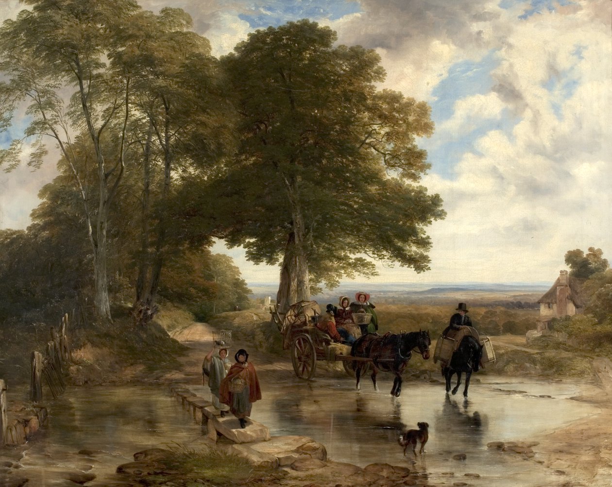 Marktwagen bij een Beek, 1845 door Frederick Richard Lee