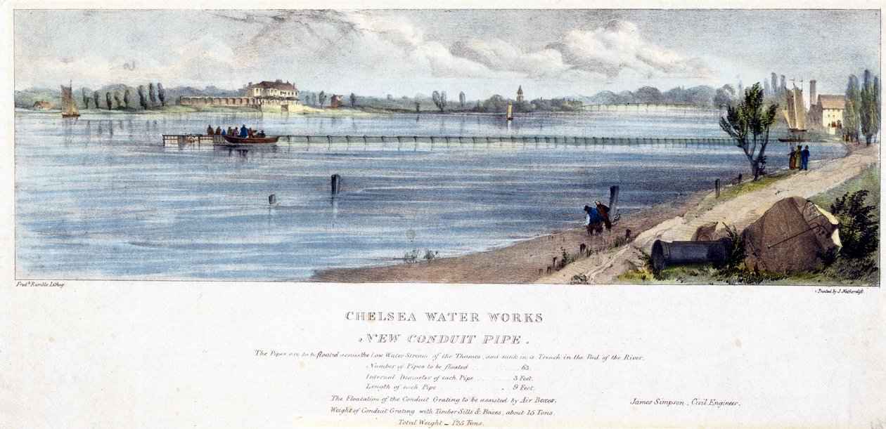 Chelsea Water Works, nieuwe leidingbuis door Frederick Rumble