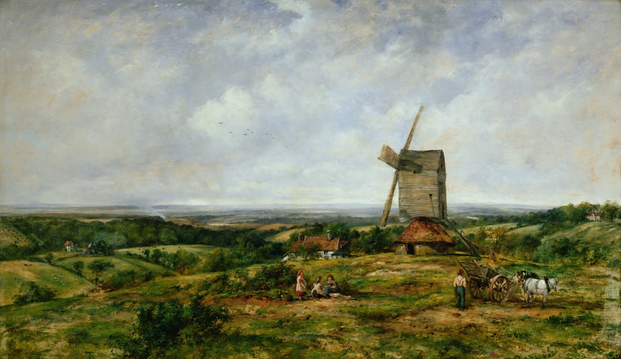 Landschap met Figuren bij een Windmolen door Frederick Waters Watts