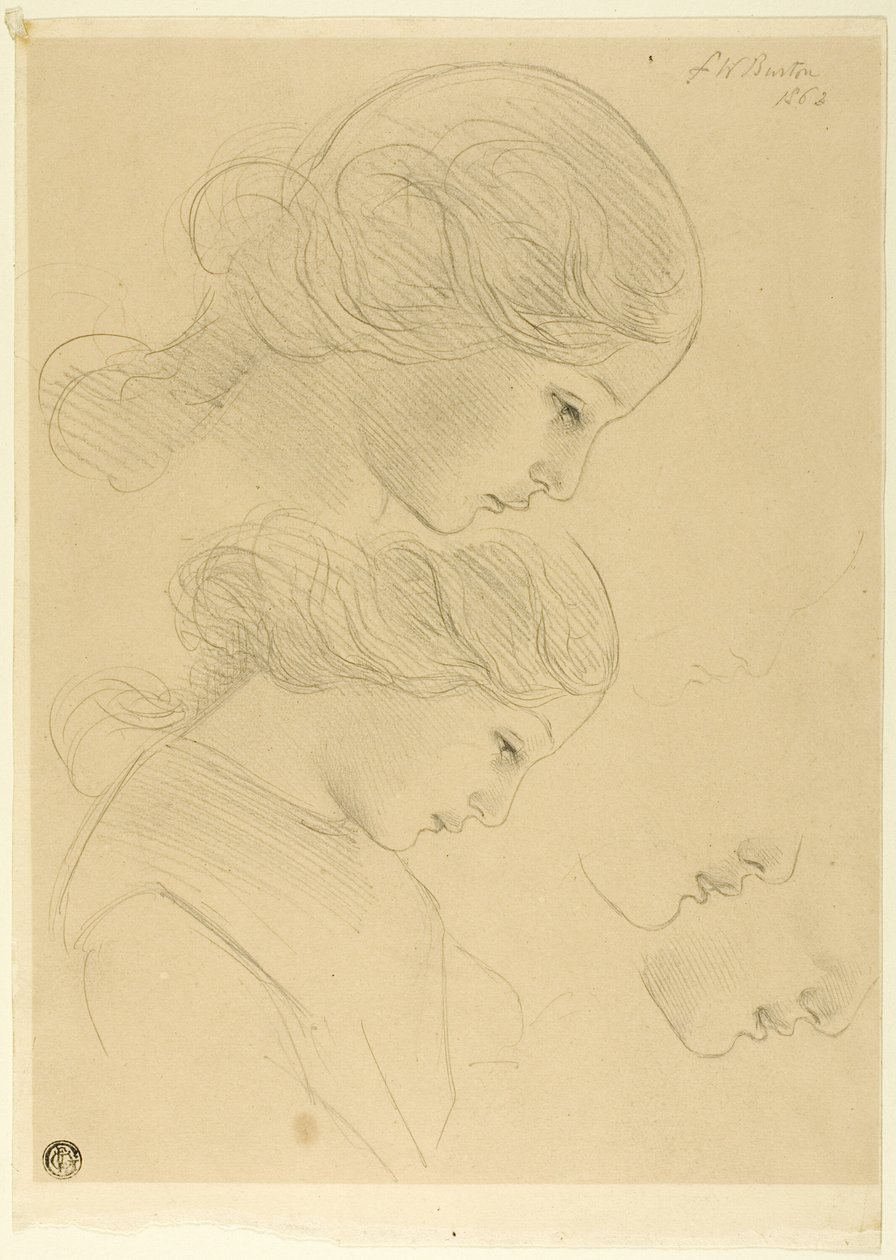 Schetsen van het profiel van de vrouw door Frederick William Burton