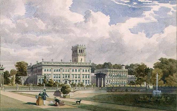 Een Uitzicht op het Huis en de Tuinen bij Trentham, Staffs door Frederick William Hulme