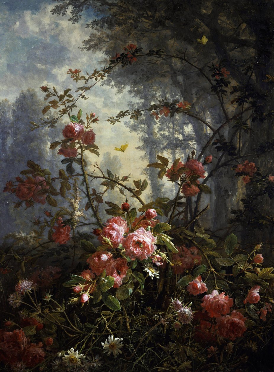 Studie van rozen en vlinders Schilderij van Ernest Ludolf Meyer (1848-1922 Duits) Privécollectie door Frederick William Meyer
