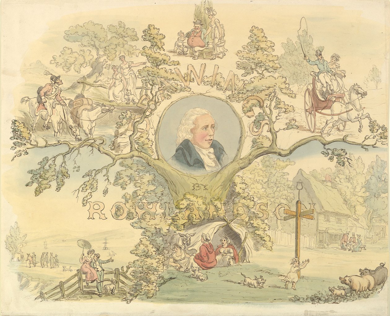 Ontwerp voor een titelpagina in de stijl van Rowlandson, 1858-1914 door Frederick William Pailthorpe