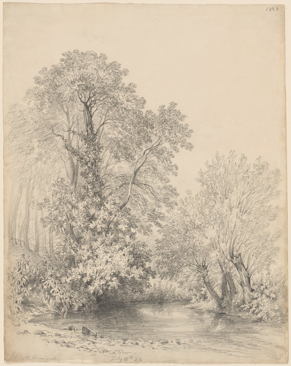 Bomen bij de Rivier in Castle Bromwich door Frederick William Watts