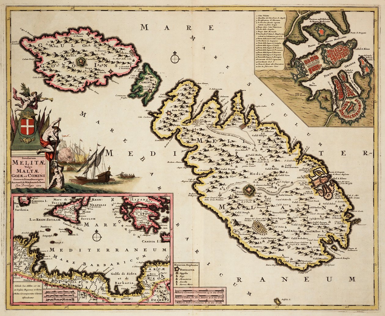Kaart van Malta, Gozo en Comino door Frederick de Wit