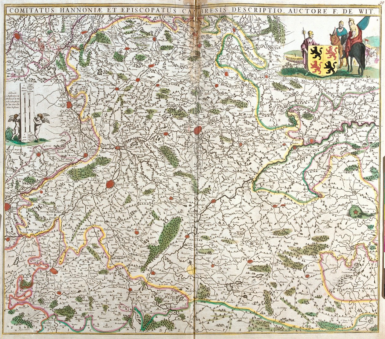 Kaart van het Graafschap Henegouwen (België) en het Bisdom Kamerijk (Frankrijk) door Frederick de Wit