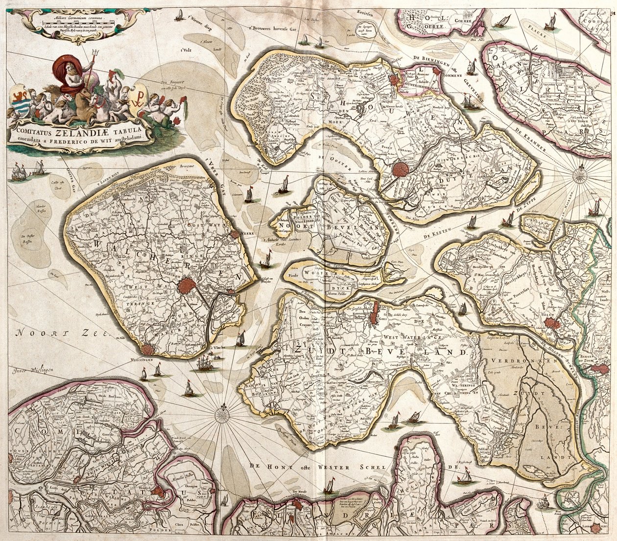 Kaart van het Graafschap Zeeland (Nederland) door Frederick de Wit