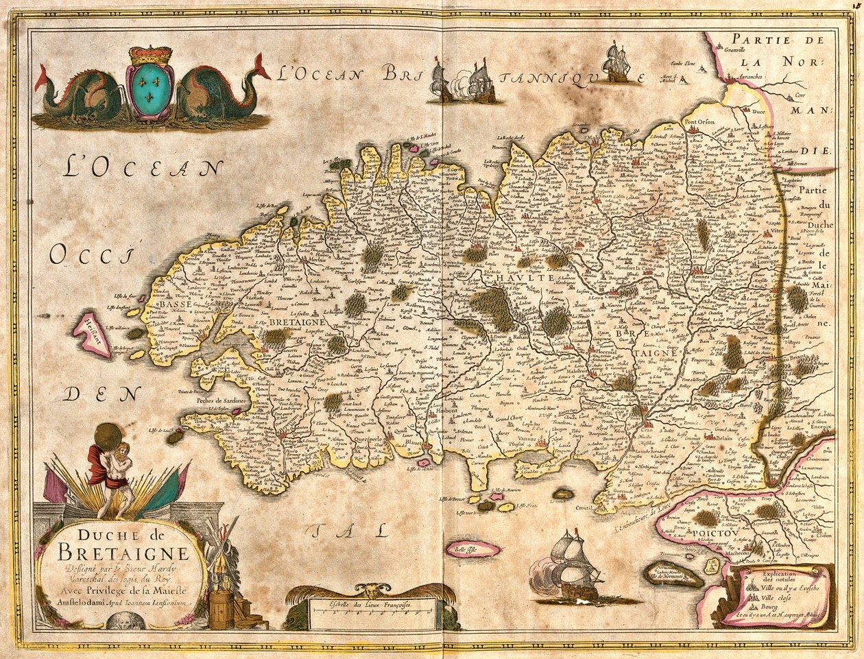 Kaart van het hertogdom Bretagne (Frankrijk) door Frederick de Wit
