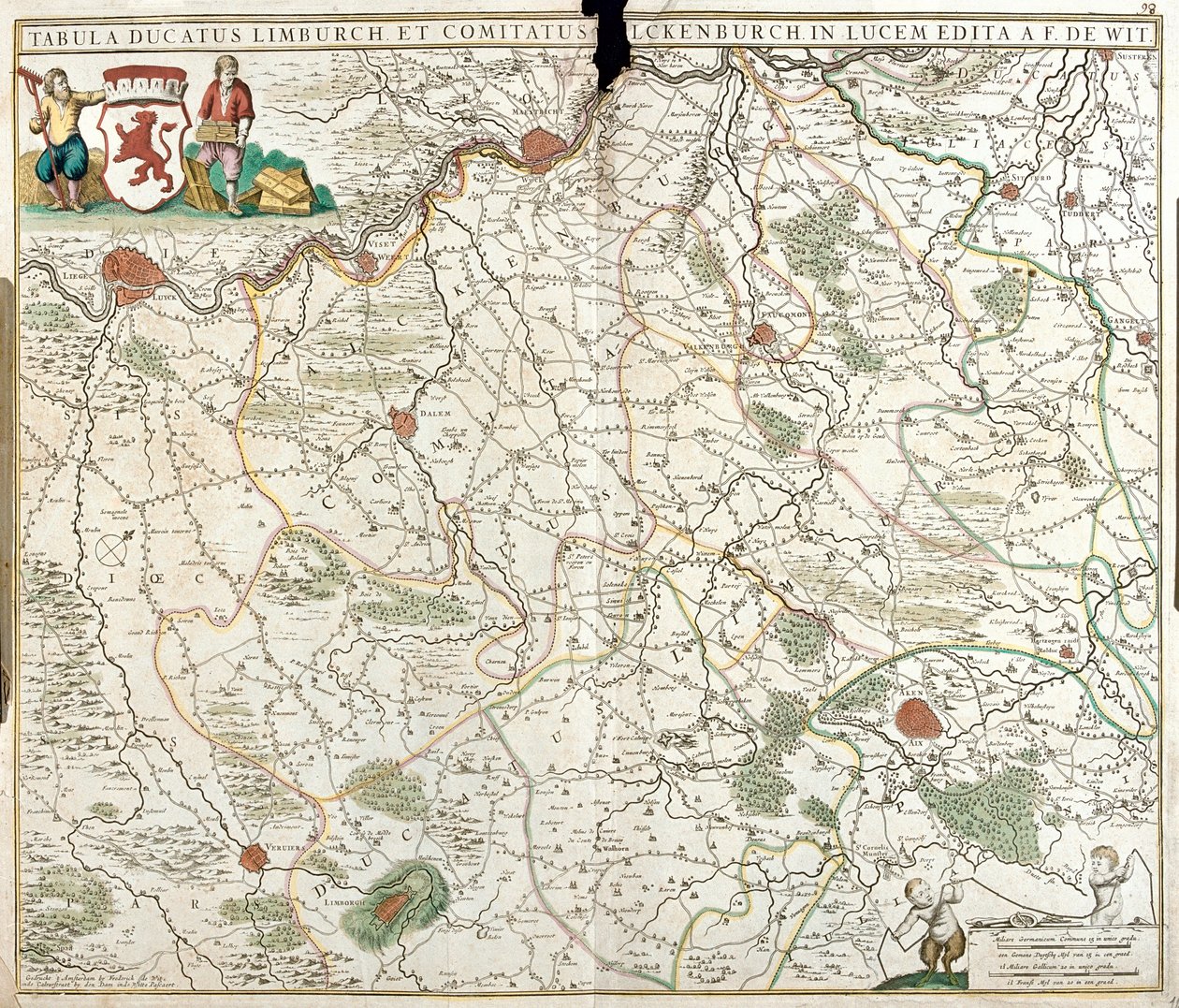 Kaart van het Hertogdom Limburg (België) (ets) door Frederick de Wit
