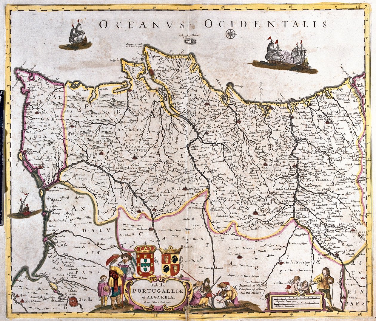 Kaart van de koninkrijken Portugal en de Algarve door Frederick de Wit