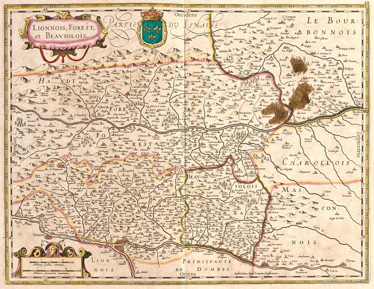 Kaarten van de gebieden Lyon en Beaujolais (Frankrijk) door Frederick de Wit