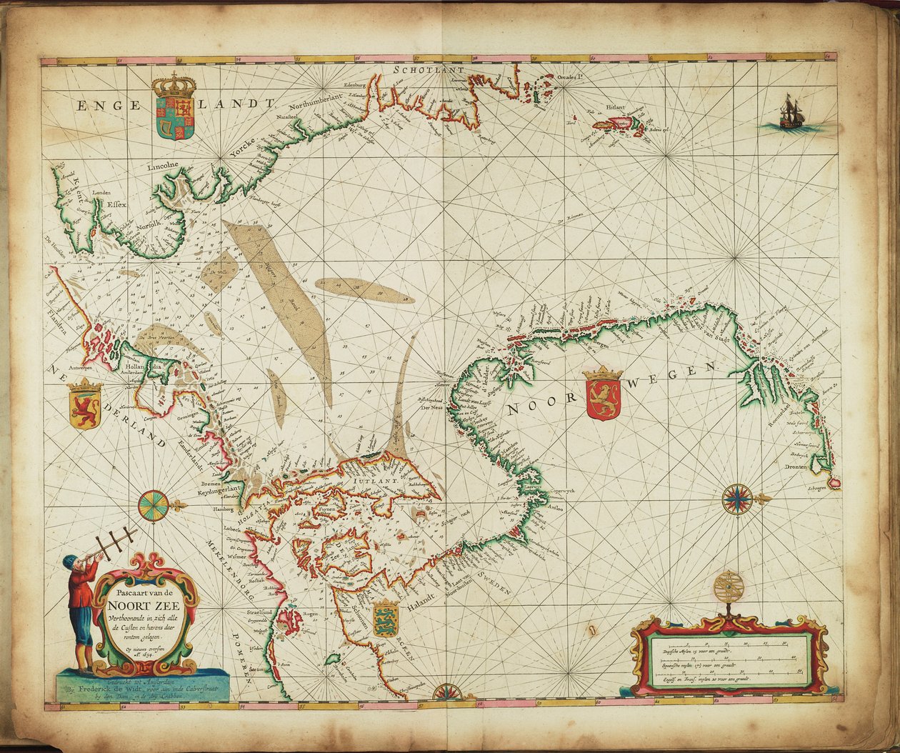 Pascaart van de Noordzee met alle Kusten en Havens door Frederick de Wit
