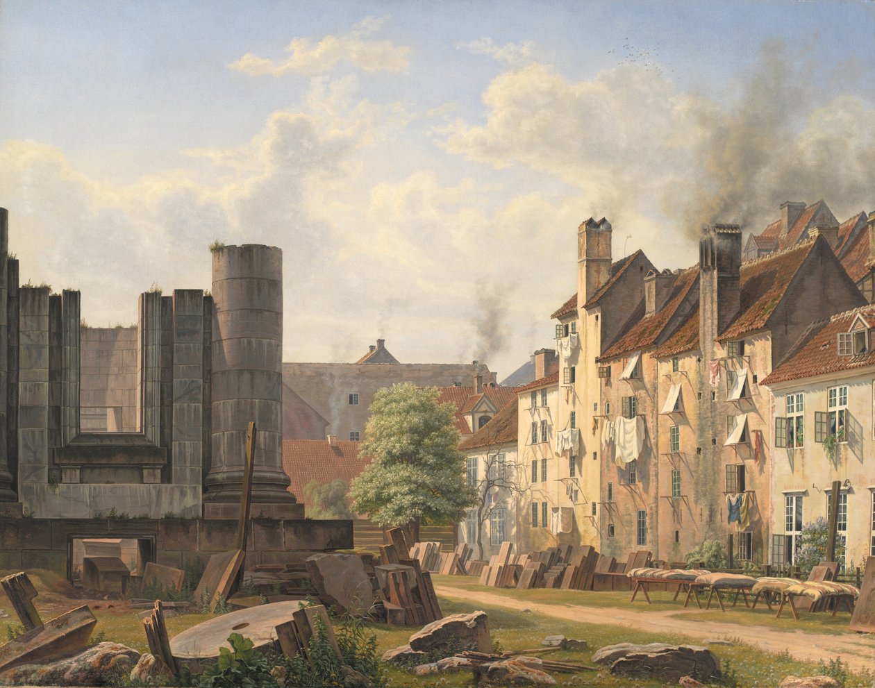 Uitzicht op het Marmeren Plein met de ruïnes van de onvoltooide Frederikskerk door Frederik Hansen Sodring